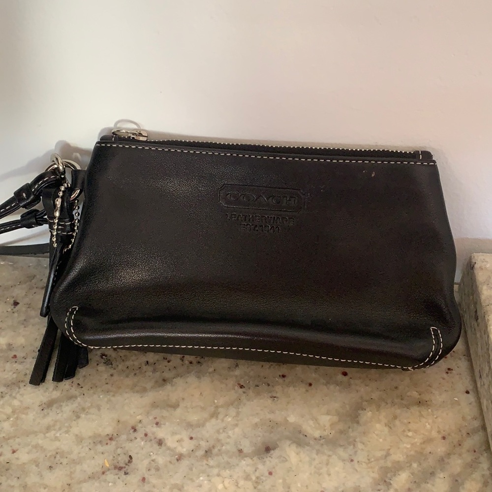 Coach Black Leather Wristlet - Picture 1 of 5